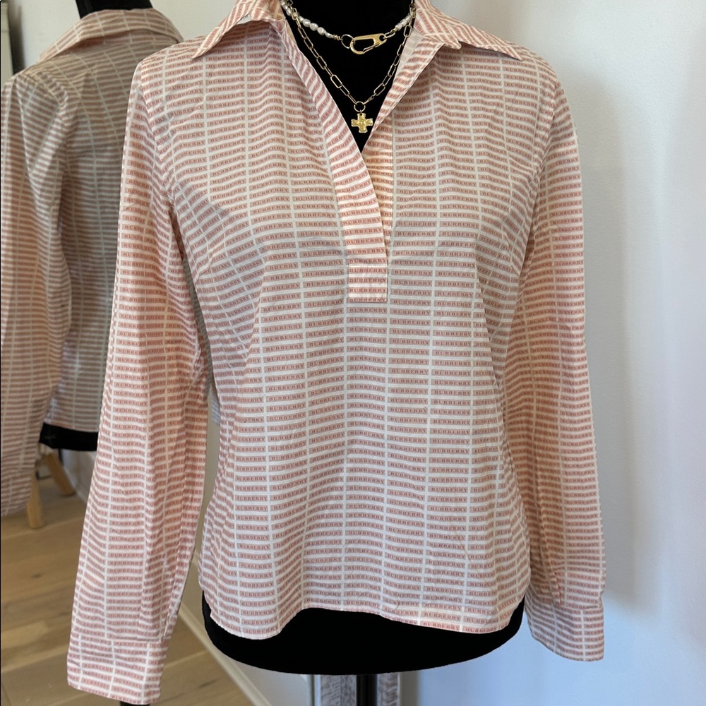 Burberry Pink & White Button-Front Long Sleeve Shirt